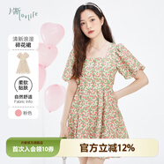 片斷連衣裙女夏季新款泡泡袖方領(lǐng)俏皮減齡時(shí)尚百搭短款碎花裙 粉色 160/84A/M