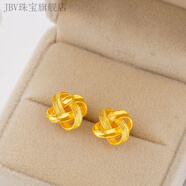 JBV老鳳凰999足金如意結(jié)耳釘黃金5G復(fù)古中國結(jié)耳環(huán)24K純金 0.01g 如