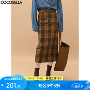 COCOBELLA[美拉德穿搭]復(fù)古格紋毛呢半身裙秋冬加厚直筒裙HS923 格子 M
