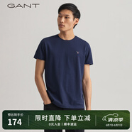 GANT【100%棉】GANT/甘特刺繡設(shè)計休閑透氣圓領(lǐng)修身珠地布短袖男士T恤 433深藍(lán) M 170