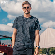英爵倫吸汗速干運動(dòng)T恤男夏季輕薄潮流滿(mǎn)印體恤戶(hù)外健身跑步上衣 黑色_【高倍吸濕速干】 M _(100-125斤)