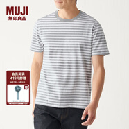 無印良品 MUJI 男式 印度棉天竺編織 條紋短袖T恤 灰色X橫條 XS