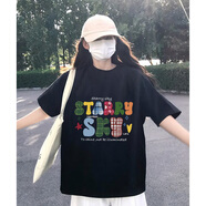 佐敘美式復古純棉短袖t恤女2025夏季新款中長(cháng)款遮臀顯瘦百搭半袖女裝 黑色 L (111-130斤）