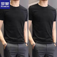 羅蒙【2件裝】夏季高端短袖t恤男士裝打底衫圓領(lǐng)黑白純色修身半袖衣服 黑色+黑色 2XL 【建議160-180斤】