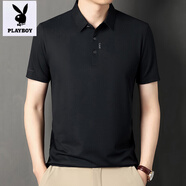 花花公子（PLAYBOY）男士短袖t恤商務(wù)男polo衫夏季翻領(lǐng)半袖冰絲薄款純色商務(wù)休閑體恤 黑色 XL 175130-145斤