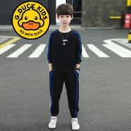 G.DUCKKIDS品牌童裝男童春秋款衛(wèi)衣套裝兒童兩件套男孩秋季運(yùn)動服韓版中大童 022拉條套裝黑色 130