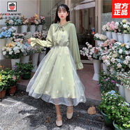 AEMAPE甜美法式中學(xué)生連衣裙女2025新款顯瘦長(cháng)袖網(wǎng)紗拼接超仙森系初戀裙 綠色 【敲級火爆】 2XL 【建議121-140斤】
