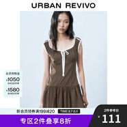 UR2025春季新款女裝撞色蕾絲飄帶U領(lǐng)無袖修身連衣裙UYY750014 深棕色 XL