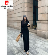 皮爾卡丹灰色長(cháng)袖針織連衣裙女春季氣質(zhì)修身長(cháng)裙打底裙半開(kāi)領(lǐng)緊身包臀裙子 黑色 均碼