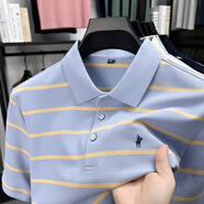 POLO SPORT拉夫勞倫經(jīng)典藍白條紋Polo衫男短袖T恤中年夏季新款翻領高端體恤 淺紫 【商場同款】秒殺中 M 48 【建議100-120斤】