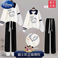 迪士尼（Disney）10歲女孩秋裝套裝11女童春秋13衣服12到15大童女裝2025新款初中生 白色上衣+黑褲【中大女童秋裝202 155(適合身高150-155cm 建議80-9