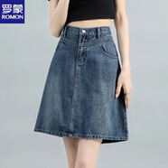 羅蒙（ROMON）時(shí)尚牛仔半身短裙女2025春夏季新款半身裙高腰裙子夏天顯瘦A字裙 藍(lán)色 XL