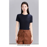 哥弟（GIRDEAR）女裝上衣簡(jiǎn)約休閑半袖百搭輕職風(fēng)國(guó)標(biāo)圓領(lǐng)口袋設(shè)計(jì)短袖T恤130060 夜色藍(lán) 2XL (6碼)