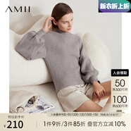 AMII冬新款時(shí)尚慵懶半高領(lǐng)寬松高級感超好看毛衣女燈籠袖上衣 淺花灰 155/80A/S（建議拍小一碼）