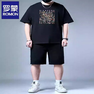 羅蒙（ROMON）冰絲速干短袖t恤男夏季大碼套裝加肥加大運動(dòng)寬松體恤短褲兩件套 TZ640 5XL 建議200-225斤