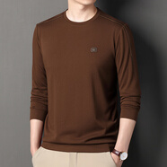 雅鹿衛衣男士商務(wù)休閑秋冬長(cháng)袖T恤男寬松圓領(lǐng)純色百搭套頭打底體恤衫 焦糖色 2XL