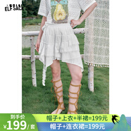 妖精的口袋【嘻嘻不嘻嘻】波嬉風(fēng)白色連衣裙女25年夏季新款t恤半身裙套裝裙 幻想白色（半裙） L