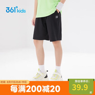 361°兒童短褲夏季男女童3-12歲透氣運動褲梭織五分褲 黑 160