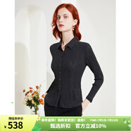 MORELINE沐蘭褶皺肌理感氣質(zhì)襯衫女2023秋裝新款時(shí)尚通勤修身顯瘦長(zhǎng)袖襯衣 黑色 XL