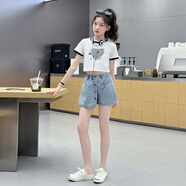 芭梵鼠大童女裝6-15歲短褲裙2025夏季牛仔褲女童夏天學生女孩12寬松褲子 童裝休閑短裙 120