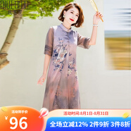 秋芙羅媽媽夏裝2025新款中式連衣裙中老年女裝50歲60洋氣旗袍夏季衣服 淺咖色 5XL 【建議140-155斤】