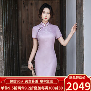 歐迪鳥(niǎo)（ODYBIRD）2025夏季新款日常改良長(zhǎng)旗袍真絲桑蠶絲復(fù)古風(fēng)氣質(zhì)優(yōu)雅連衣裙 淺紫色 M