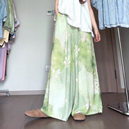 汀晨青島棉綢褲子【棉綢裙褲雙口袋】夏季顯瘦休閑寬松人造棉直筒 荷塘(雙口袋) M 2XL碼(高165-172c)褲長110