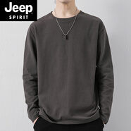 JEEP SPIRIT吉普棉質(zhì)長(zhǎng)袖t恤男新款圓領(lǐng)純色打底衫薄款學(xué)生休閑全棉上衣男t潮 YX-952深灰 5XL