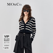 MO&Co.小香風(fēng)針織衫條紋短款千金針織開衫摩安珂 黑白條色-第1批 XS 155