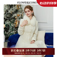 flowerscoming花兒開了2024冬季新款網(wǎng)紗拼接毛呢風衣外套女毛領中長款呢子大衣 米白色 S