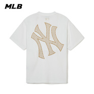 美職棒（MLB）【海外直郵】MLB短袖男女情侶T恤純色圓領(lǐng)短袖簡(jiǎn)約百搭上衣TSM06 紐約洋基隊_米白色TSX01 XS