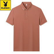 花花公子（PLAYBOY）桑蠶絲短袖T恤男裝polo衫男2025新款夏季薄款體恤打底衫上衣 3911磚紅 薄款 M 105-120斤