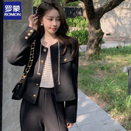 羅蒙顯瘦氣質(zhì)小香風(fēng)外套女春秋冬2025新款感粗花呢小個(gè)子短款上衣 時(shí)尚黑 專(zhuān)柜同款 S 建議80-95斤