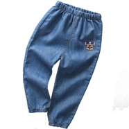 粉筆末端寶寶牛仔防蚊褲夏季兒童春夏棉洋氣款男童燈籠褲寬松超薄女 旺旺隊 深色 110