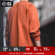 馬登工裝 美式寬松重磅純棉圓領(lǐng)長(cháng)袖磨毛T恤內搭純色打底衫衛衣男秋季 磚紅色 L 145-160斤