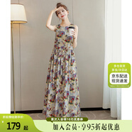 絲柏舍印花連衣裙2025夏裝新款女裝A字通勤風(fēng)簡(jiǎn)約圓領(lǐng)無(wú)袖長(zhǎng)裙