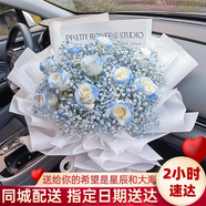 艾斯維娜鮮花速遞滿天星玫瑰花束送女友生日禮物全國(guó)同城配送 11朵碎冰藍(lán)玫瑰花束-星辰大海