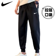 DOTSWOOSH-NIKE運動(dòng)褲純棉休閑長(cháng)褲秋款彈力透氣衛褲百搭寬松大碼男女束腳 耐克【薄款純棉長(cháng)褲】黑色 小勾  XL 130-150斤