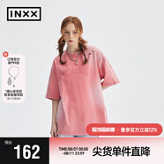 英克斯（inxx）Standby 復(fù)古懷舊做舊斑駁感短袖男美式休閑破洞舊化貼布繡寬松T 粉色 XL