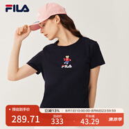 FILA斐樂(lè )官方女裝短袖T恤女夏季舒適經(jīng)典針織短袖小熊t上衣潮流時(shí)尚 傳奇藍-NV S （160/80A/S）
