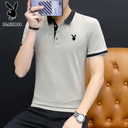 花花公子（PLAYBOY）短袖T恤男商務(wù)休閑保羅衫夏季POLO領(lǐng)上衣中青年修身透氣純色 T125卡其色 XL (130-145斤)