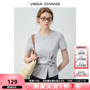 VEGA CHANG連衣裙女2025新款夏新款極簡(jiǎn)風(fēng)不規(guī)則裙擺收腰顯瘦小個(gè)子連衣短裙 銀河灰（T恤） S
