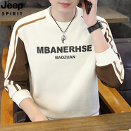 JEEP SPIRIT吉普拼色衛(wèi)衣男士秋季圓領(lǐng)長(zhǎng)袖t恤內(nèi)搭打底衫上衣印花外穿秋衣服 8600【春秋款】米色 M 90-110斤