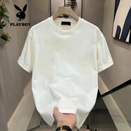 花花公子（PLAYBOY）2025夏季新款短袖t恤男潮牌潮流純棉寬松休閑青少年體恤半袖黑色 純白色 S 80-100斤