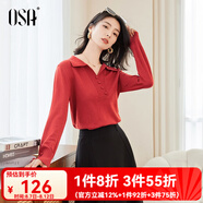 歐莎（OSA）減齡粉色Polo領(lǐng)針織衫毛衣女打底衫內(nèi)搭上衣2025秋新款百搭氣質(zhì) 紅色 S