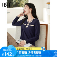 歐莎（OSA）白色長袖V領(lǐng)輕薄針織衫女裝2025秋新款小香風(fēng)上衣內(nèi)搭女可外穿 寶藍(lán)色E M