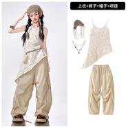 機(jī)器虎爵士舞女童服裝潮酷女孩jazz街舞時(shí)髦套裝夏女團(tuán)走秀甜酷風(fēng)演出服 上衣+褲子+帽子+項(xiàng)鏈 110 cm