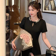 皮爾卡丹（pierrecardin）MIU系千金風(fēng)連衣裙女2025夏季感法式氣質(zhì)訂婚生日禮裙D0959 黑色 2XL 130-145斤