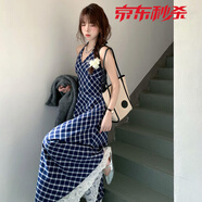 貝仙祺復(fù)古格紋連衣裙2025新款春季辣妹旅游打卡收肚顯瘦長(zhǎng)裙氣質(zhì)吊帶裙 復(fù)古條紋裙 M