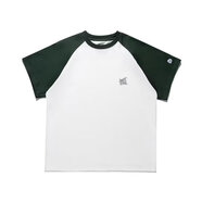 畫(huà)枕眠（HUAZHENMIAN）短袖t恤夏季薄款美式復古純棉拼接插肩寬松休閑圓領(lǐng)體恤男女同款 白拼綠 M